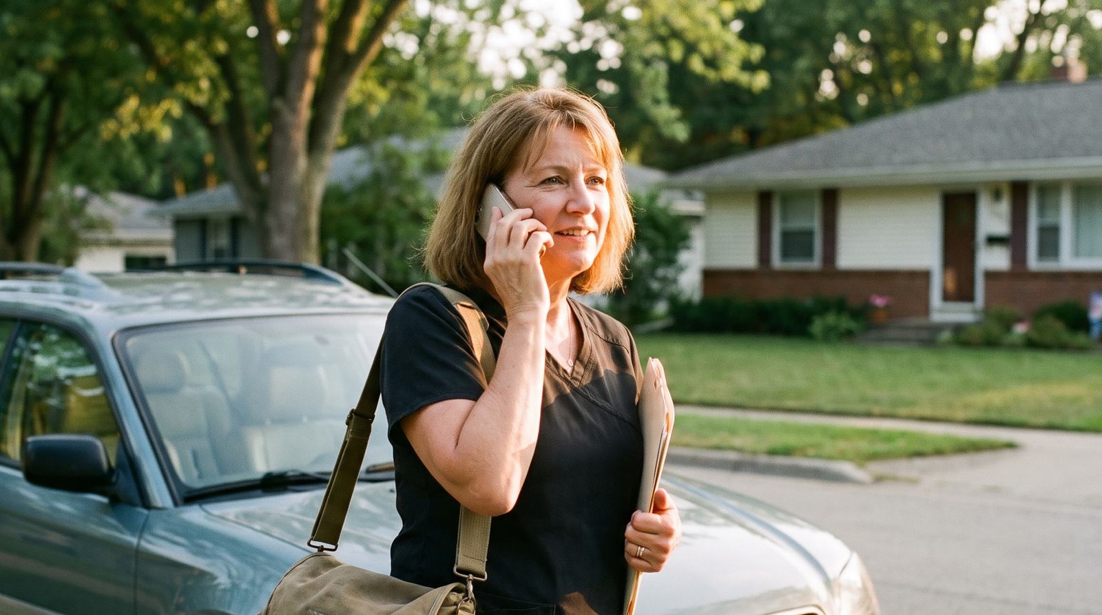 A home health nurse calling the on-call provider before a visit